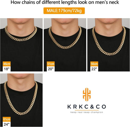 Herren Panzerkette 12mm Goldkette 50.8cm Iced Out Zirkonia Cuban Link Hip Hop