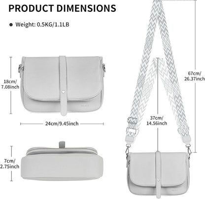 Umhängetasche Damen Verstellbarer Breiter Gurt Crossbody Leder Schultertasche