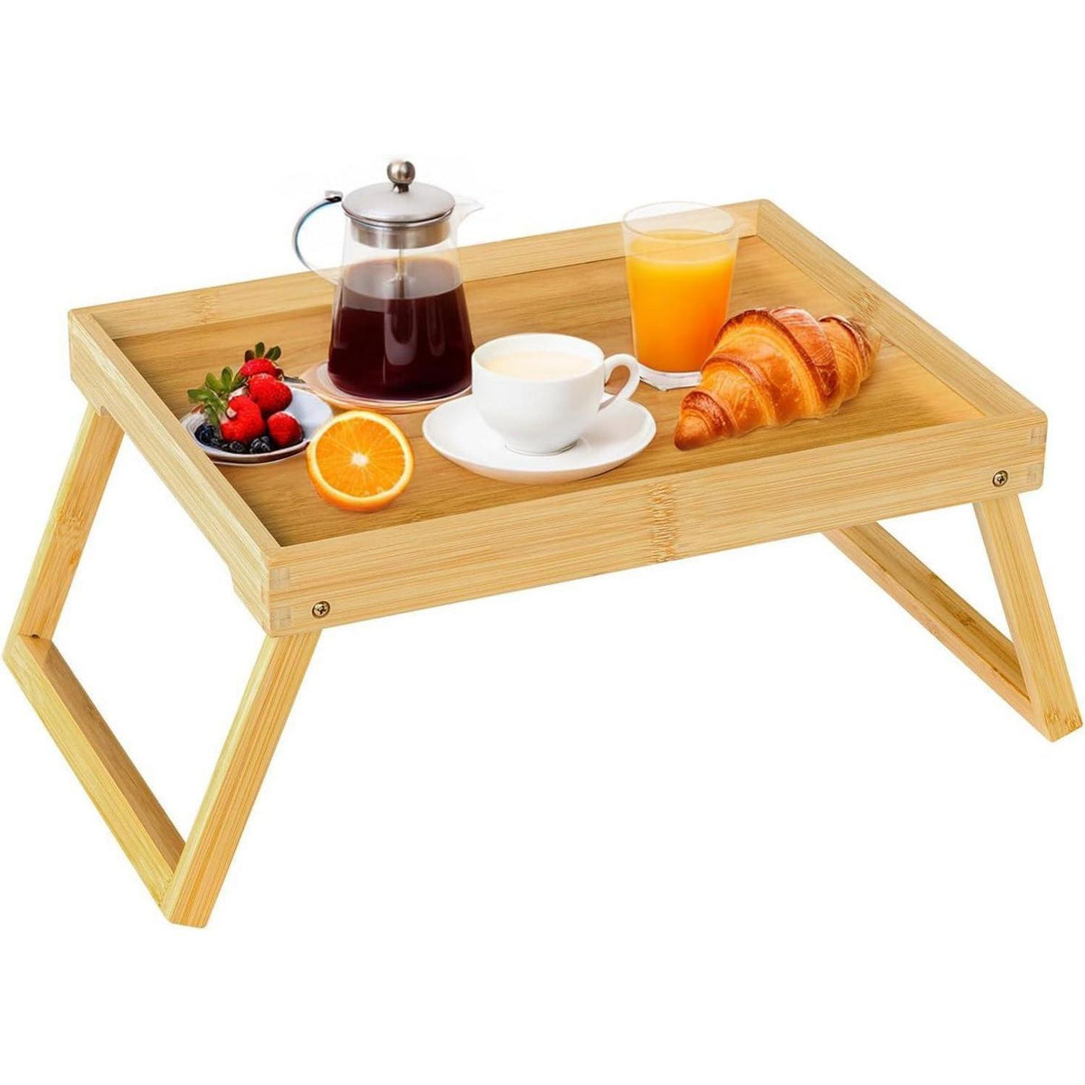 Betttablett Bambus mit klappbaren Beinen, Serviertablett & Laptop Tisch