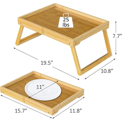 Betttablett Bambus mit klappbaren Beinen, Serviertablett & Laptop Tisch
