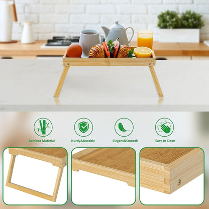 Betttablett Bambus mit klappbaren Beinen, Serviertablett & Laptop Tisch