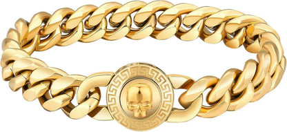 Herren Gold Cuban Link Armband Totenkopf Verschluss 12mm