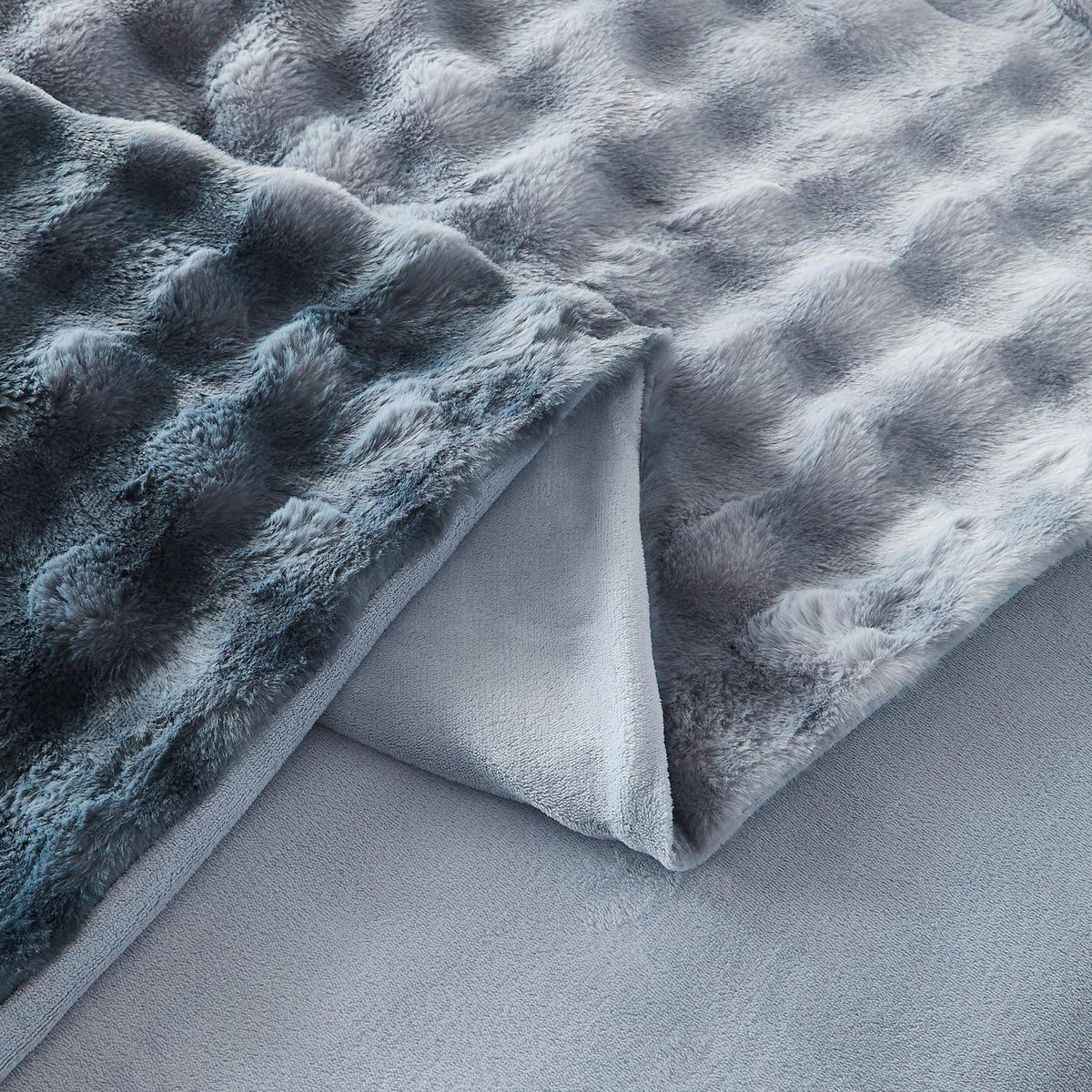 Langhaar Plüsch Bettwäsche Set 200x220 Grau Blau Winterwarm