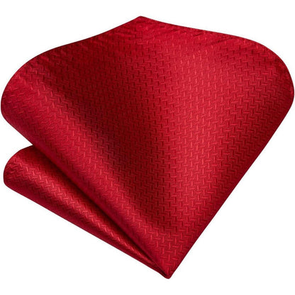 Herren Krawatten-Set mit Einstecktuch und Manschettenknöpfen – Seide Paisley Rot