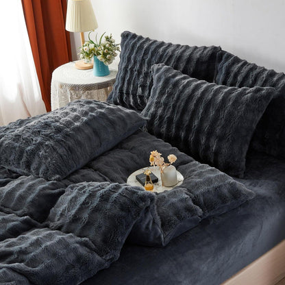 Plüsch Bettwäsche Set 220x240 Grau - Winterwarm & Kuschelig