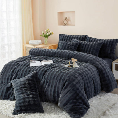 Plüsch Bettwäsche Set 200x200 Grau – Winterwarm & Kuschelig
