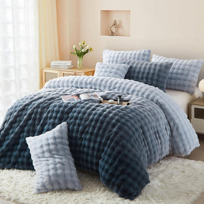 Winter Plüsch Bettwäsche Set 135x200 Grau Blau Flauschig