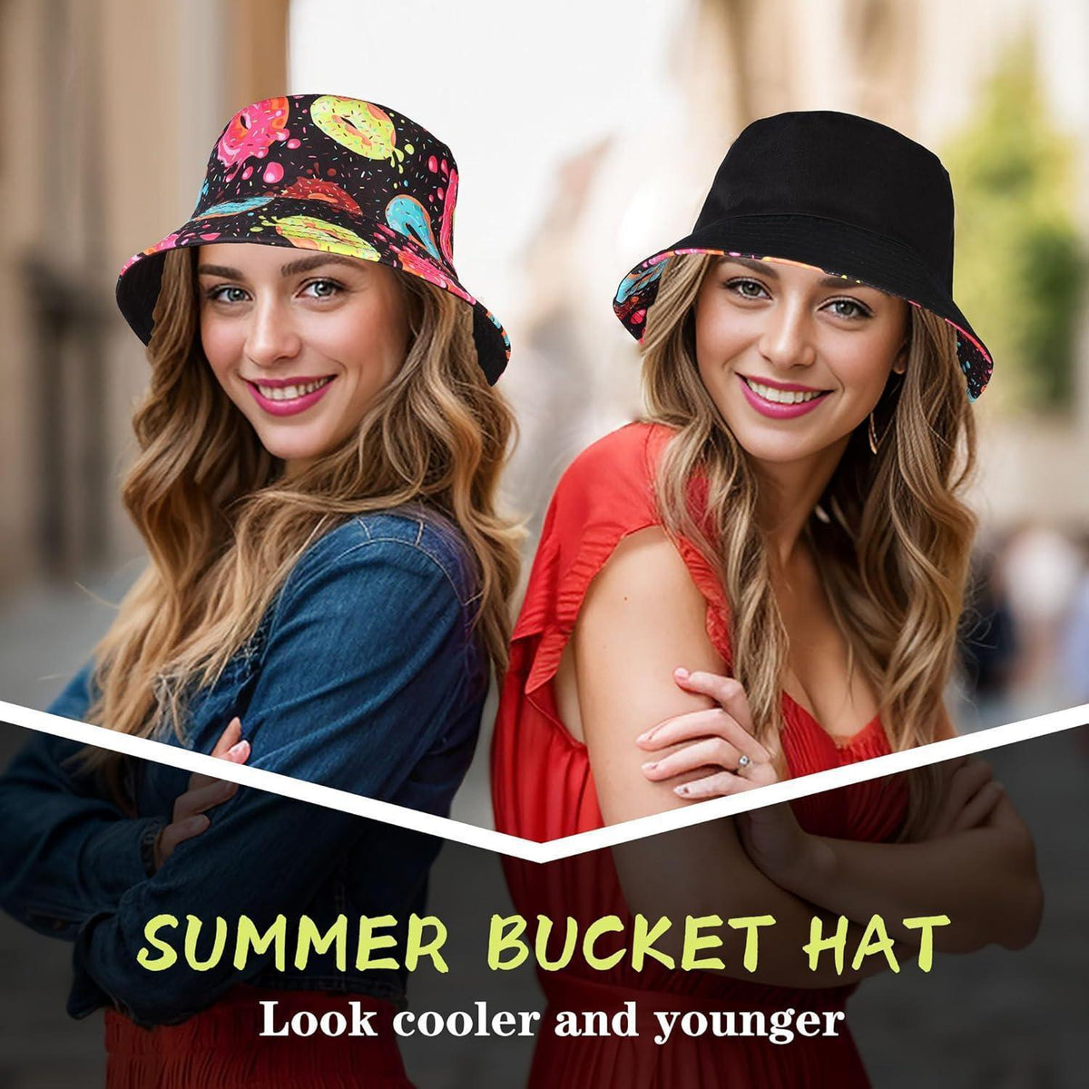 80er Bucket Hut Unisex – Retro Fischerhut mit Graffiti-Muster