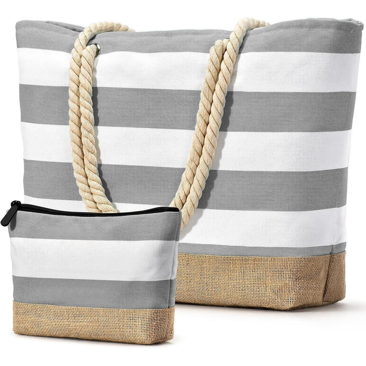 XXL Strandtasche Damen mit Reißverschluss, wasserdicht, hellgrau