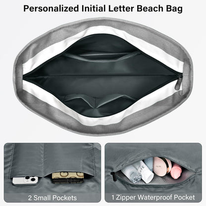XXL Strandtasche Damen mit Reißverschluss, wasserdicht, hellgrau