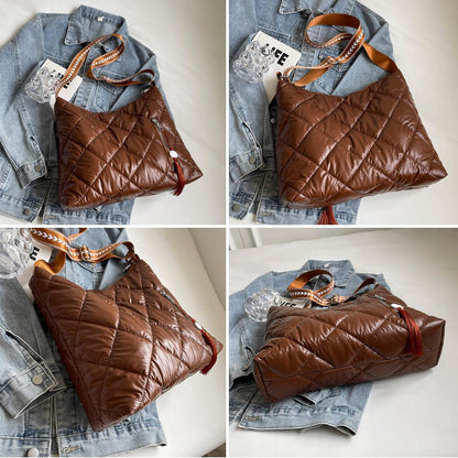 Schultertasche Damen Winter Puffer Gesteppte Umhängetasche Schwarz