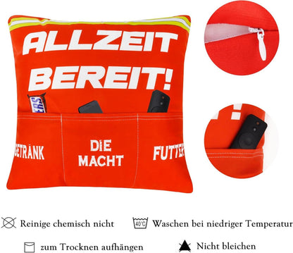 Feuerwehr Kissenbezug 45x45 mit 3 Taschen - Geschenk Feuerwehrmann