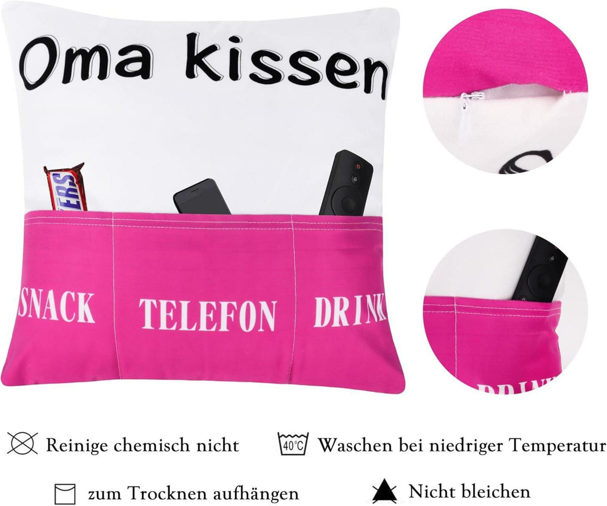 Oma Geschenk Kissenbezug 45x45 mit 3 Tasche Lustig Muttertag