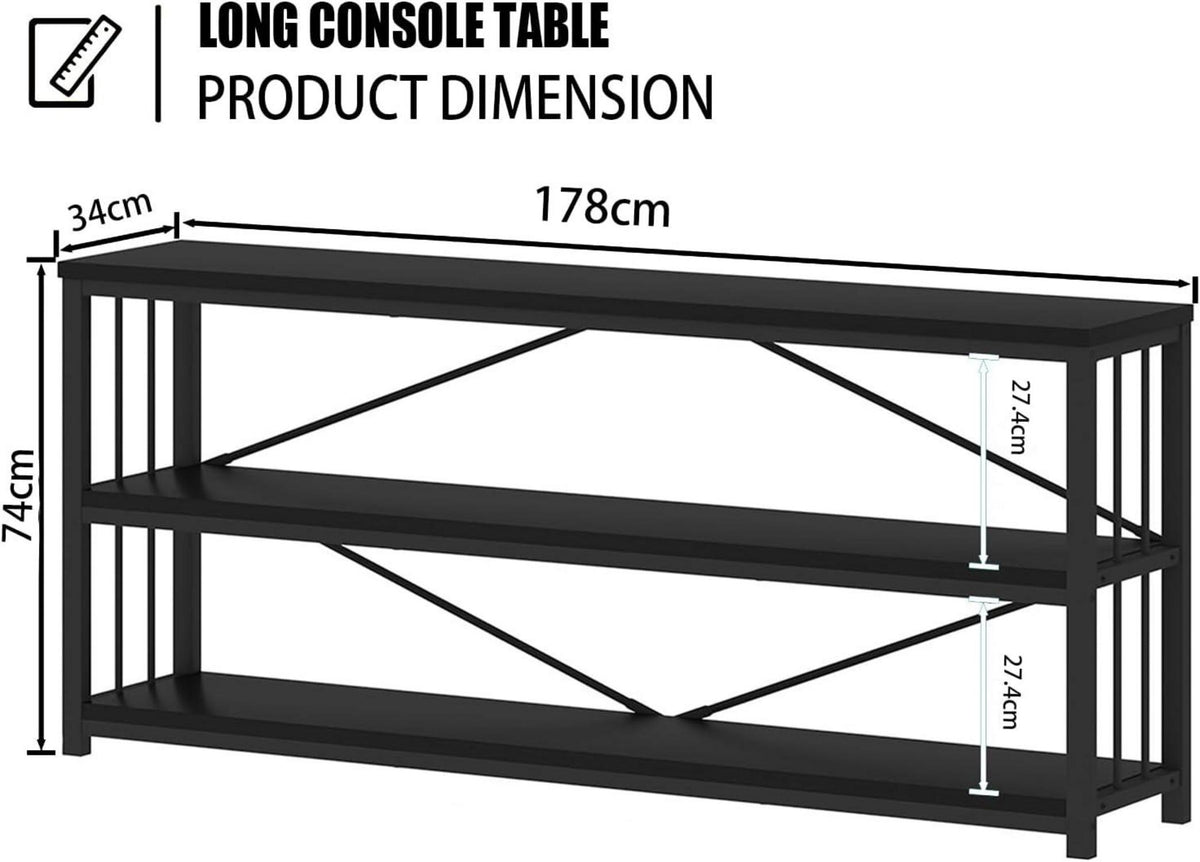 Konsolentisch Holz Bücherregal 3 Ebenen Schwarz 34x178x74 cm