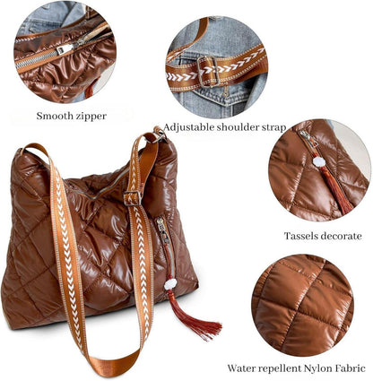 JANSBEN Gesteppte Schultertasche mit breitem Gurt Damen Winter Umhängetasche