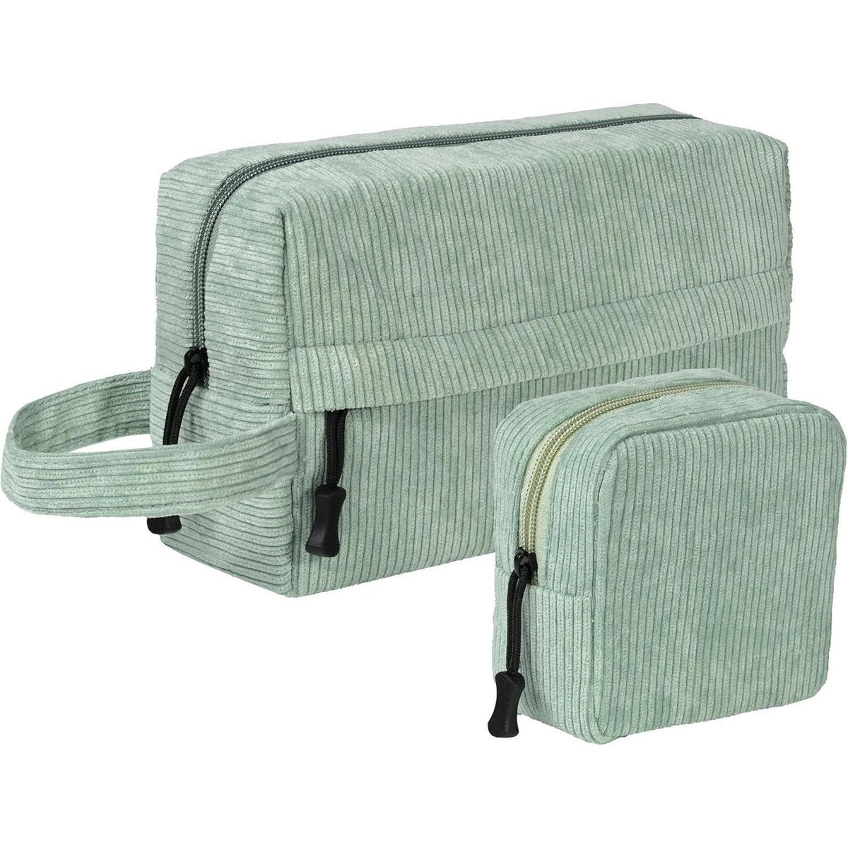 Cord Kosmetiktasche Set Damen Grün mit Aufhänger und Täschchen