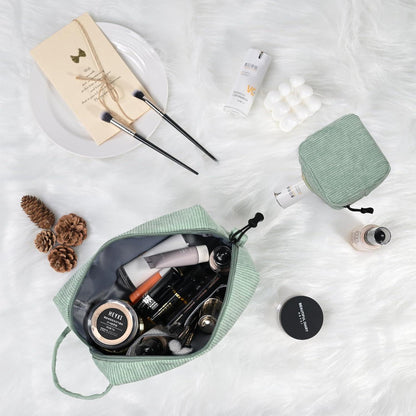 Cord Kosmetiktasche Set Damen Grün mit Aufhänger und Täschchen
