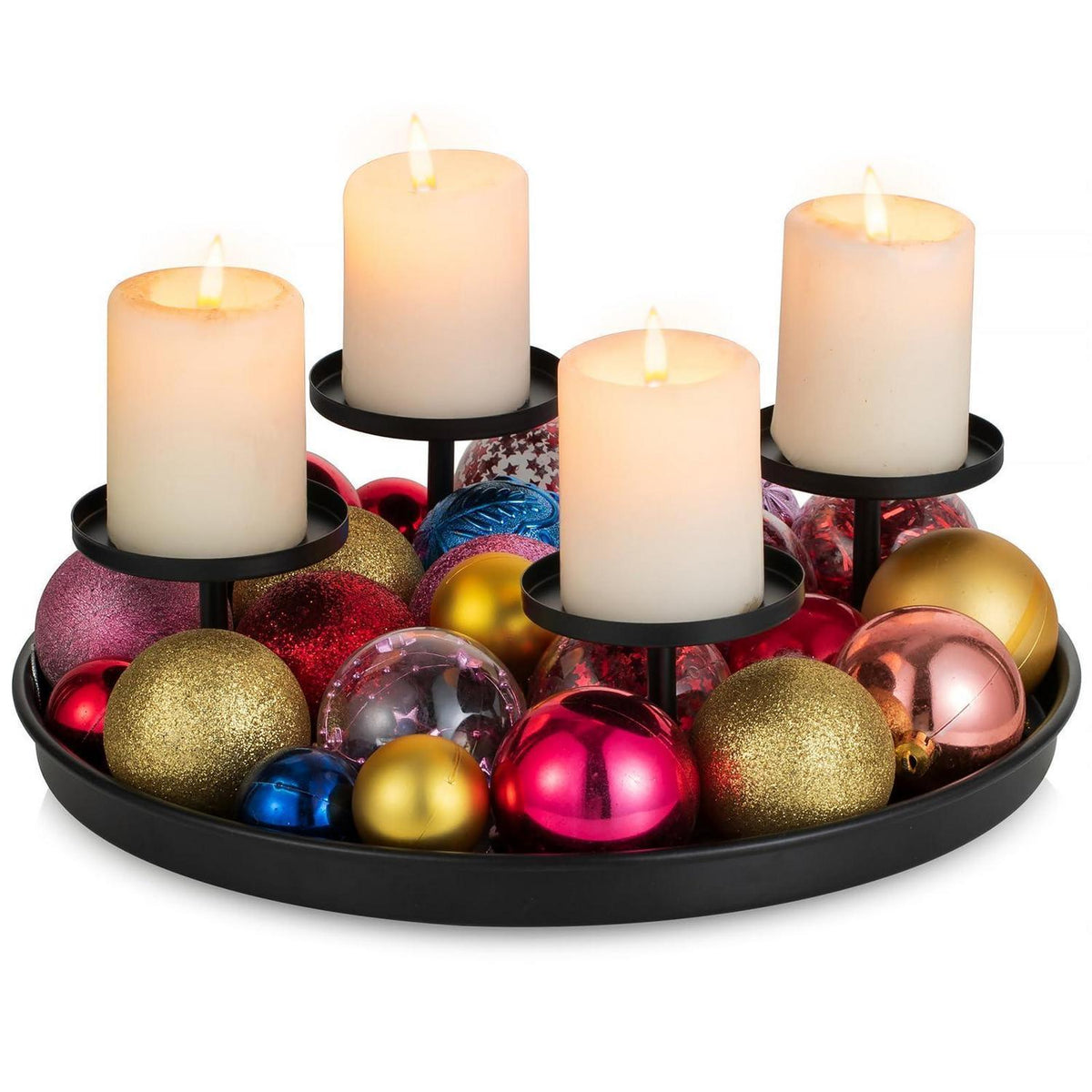 Moderner Adventskranz Metall Schwarz 30cm Rund Tablett