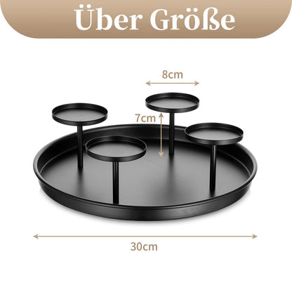Moderner Adventskranz Metall Schwarz 30cm Rund Tablett