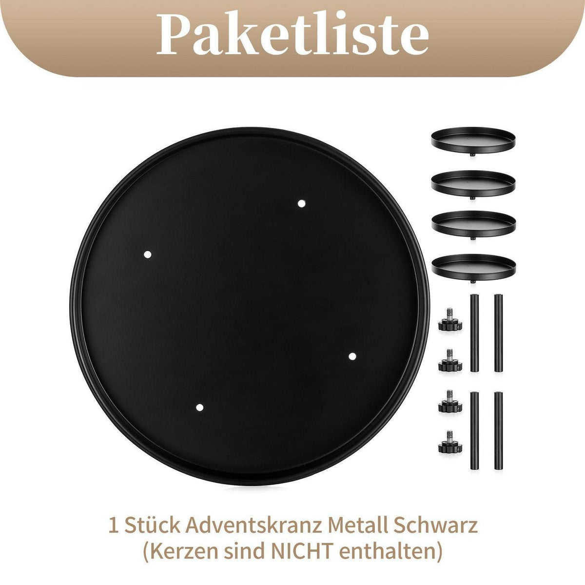 Moderner Adventskranz Metall Schwarz 30cm Rund Tablett