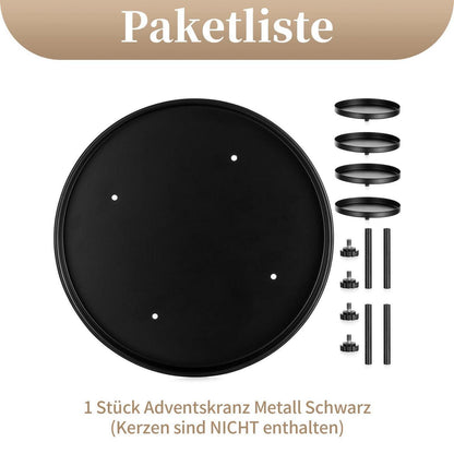Moderner Adventskranz Metall Schwarz 30cm Rund Tablett