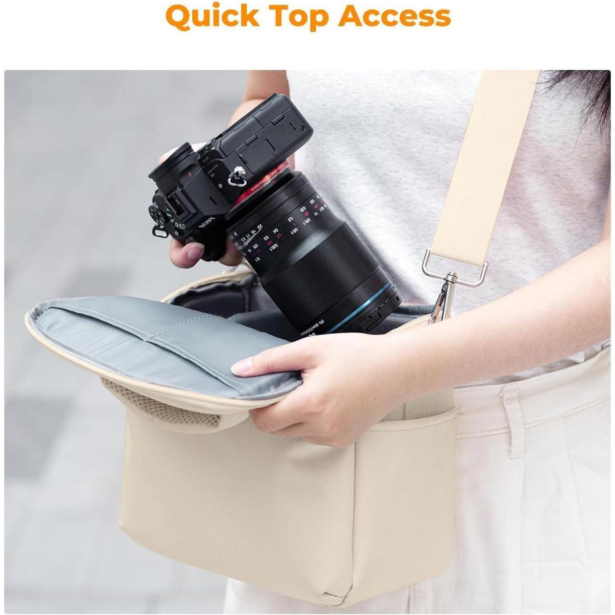 Kamera Umhängetasche Beige – Schutz & Komfort für DSLR