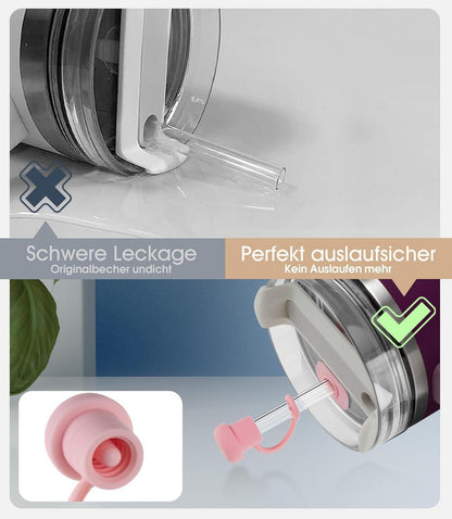 8er Set Strohhalme mit Auslaufschutz und Reinigungsbürste - Rosa 21,5cm