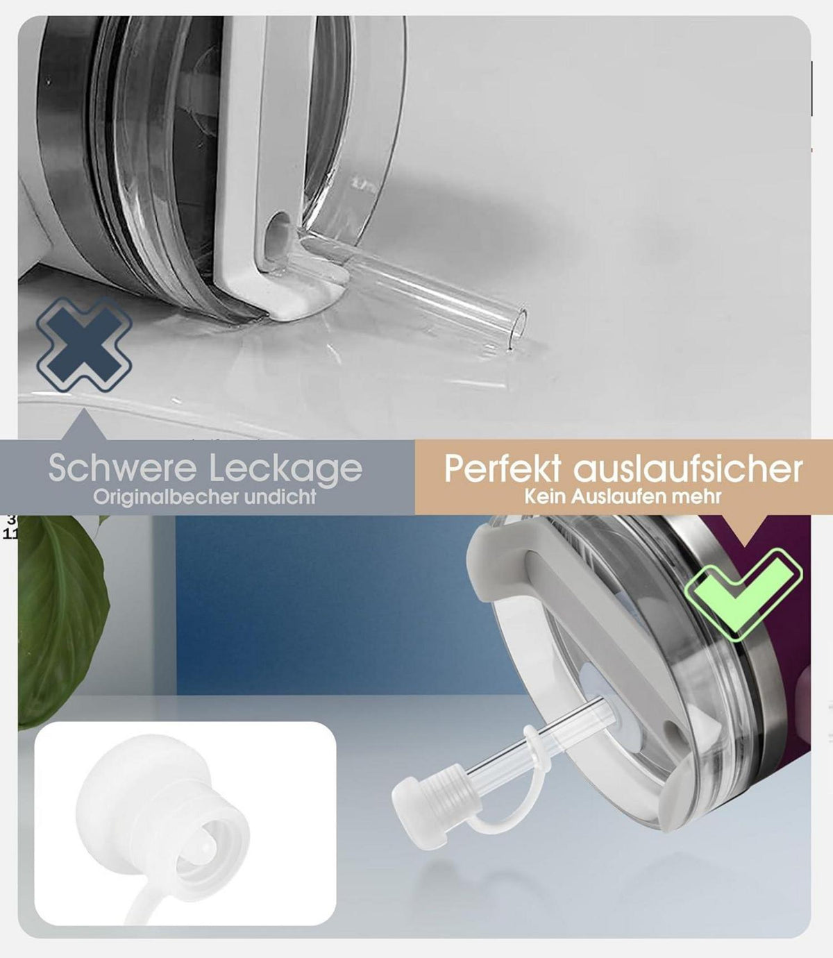 Nearockle 8stk Strohhalm 30cm mit Auslaufsicher Abdeckung und Reinigungsbürste - Transparent