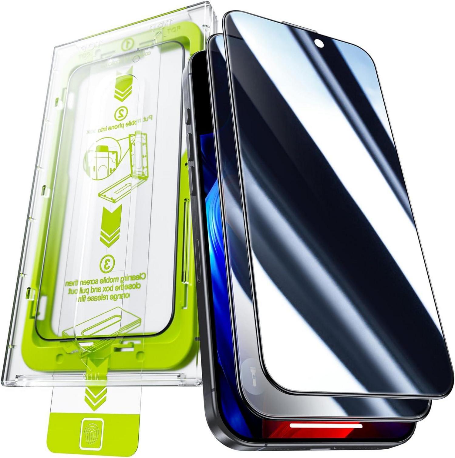 WSKEN Panzerglas Privacy Displayschutzfolie iPhone 16 Plus 15Plus 2