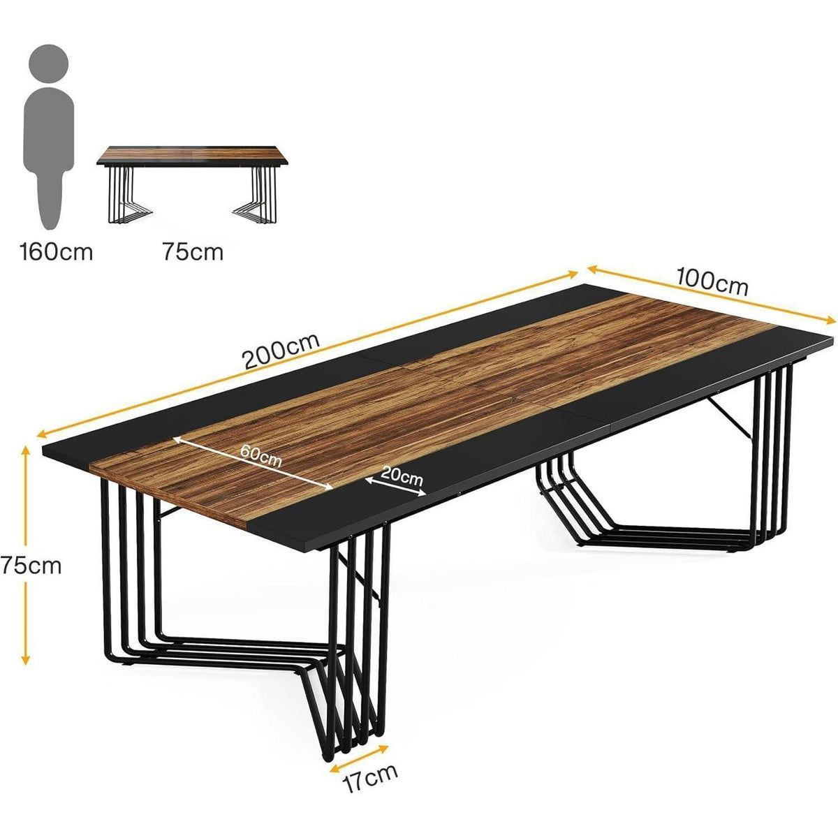 200cm Konferenztisch für 8-10 Personen – Rustikales Home Office