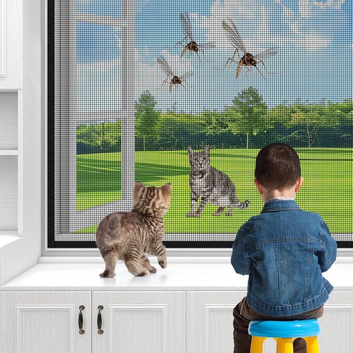 Katzenfenznetz Einstellbar mit Klebeband – DIY Balkon Schutzgitter