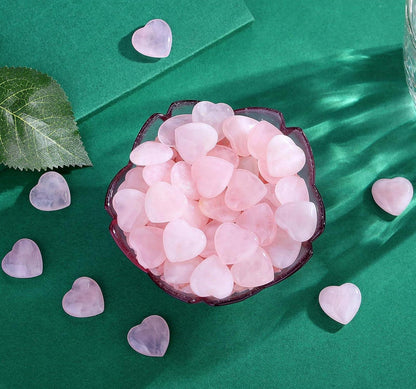 20 Natürliche Rosenquarz Herzsteine Set Heilung Kristalle Glückssteine