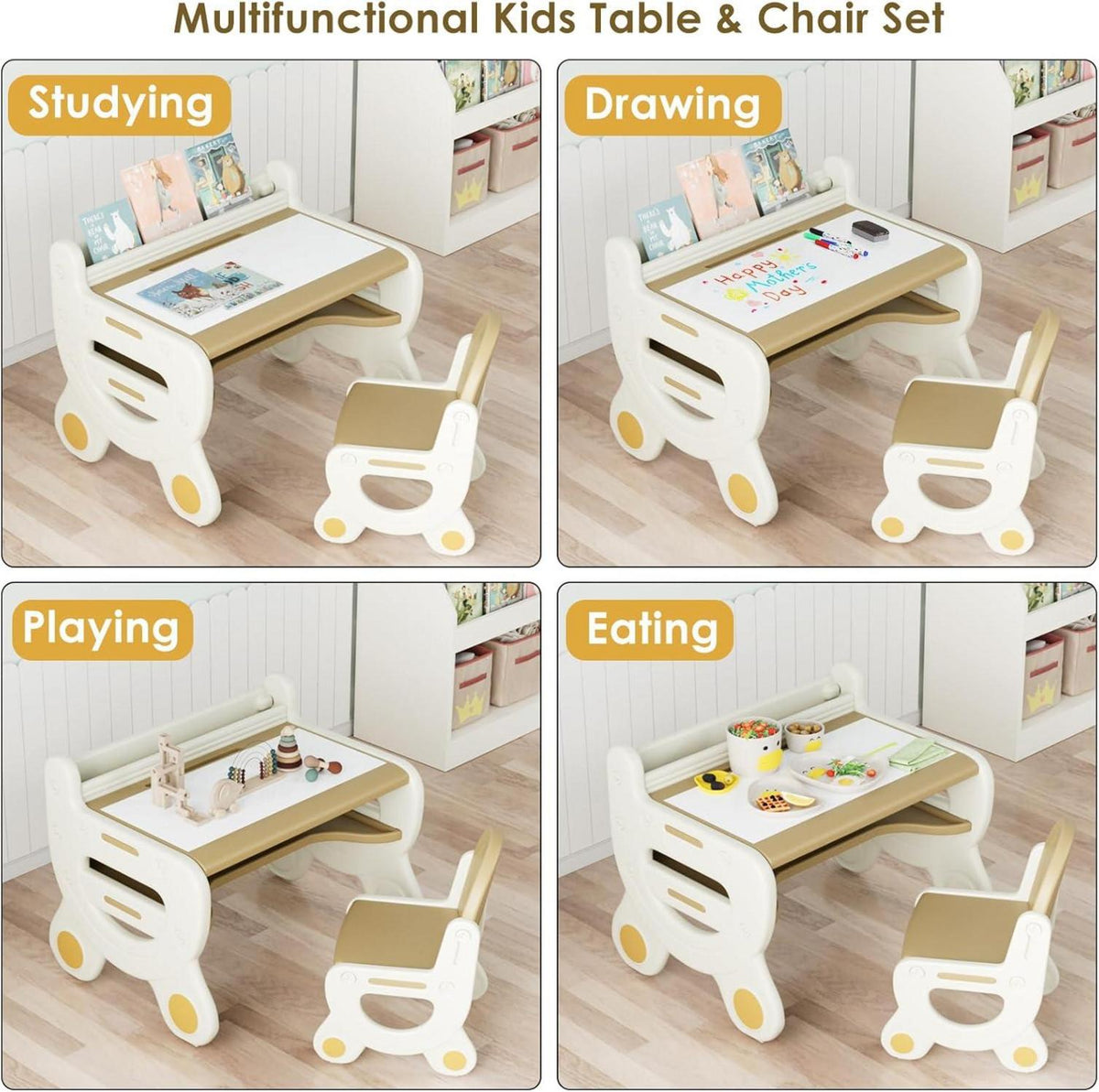 Kindertisch mit Stühlen Stauraum Braun Multifunktionaler Kinder Tisch