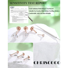 Titan Labret Piercing mit CZ, Roségold, 3er Set
