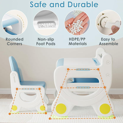 Kinderkindertisch und Stuhlset mit Stauraum, ergonomisch