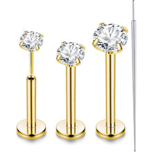G23 Titan Labret Piercing mit CZ, 3er Set, 16G/18G/20G