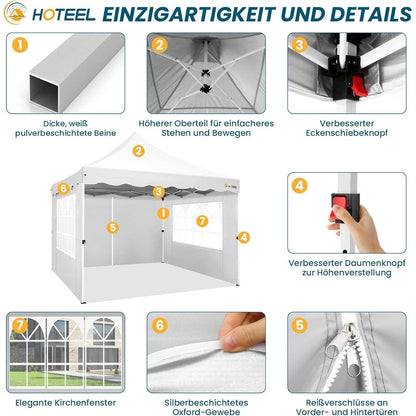 3x3m Faltpavillon wasserdicht mit Seitenwänden & Sandsäcken