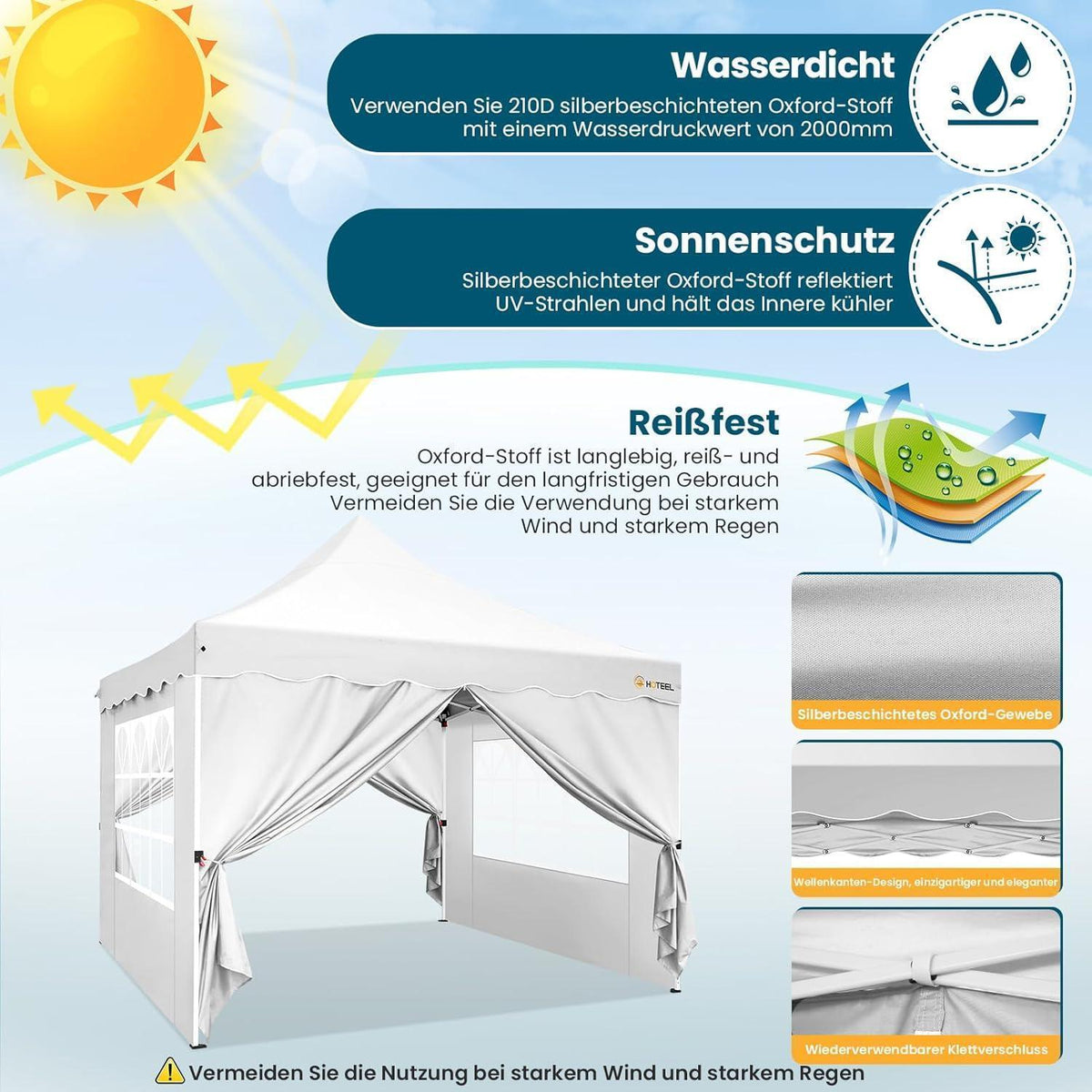 3x3m Faltpavillon wasserdicht mit Seitenwänden & Sandsäcken