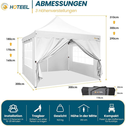 3x3m Faltpavillon wasserdicht mit Seitenwänden & Sandsäcken