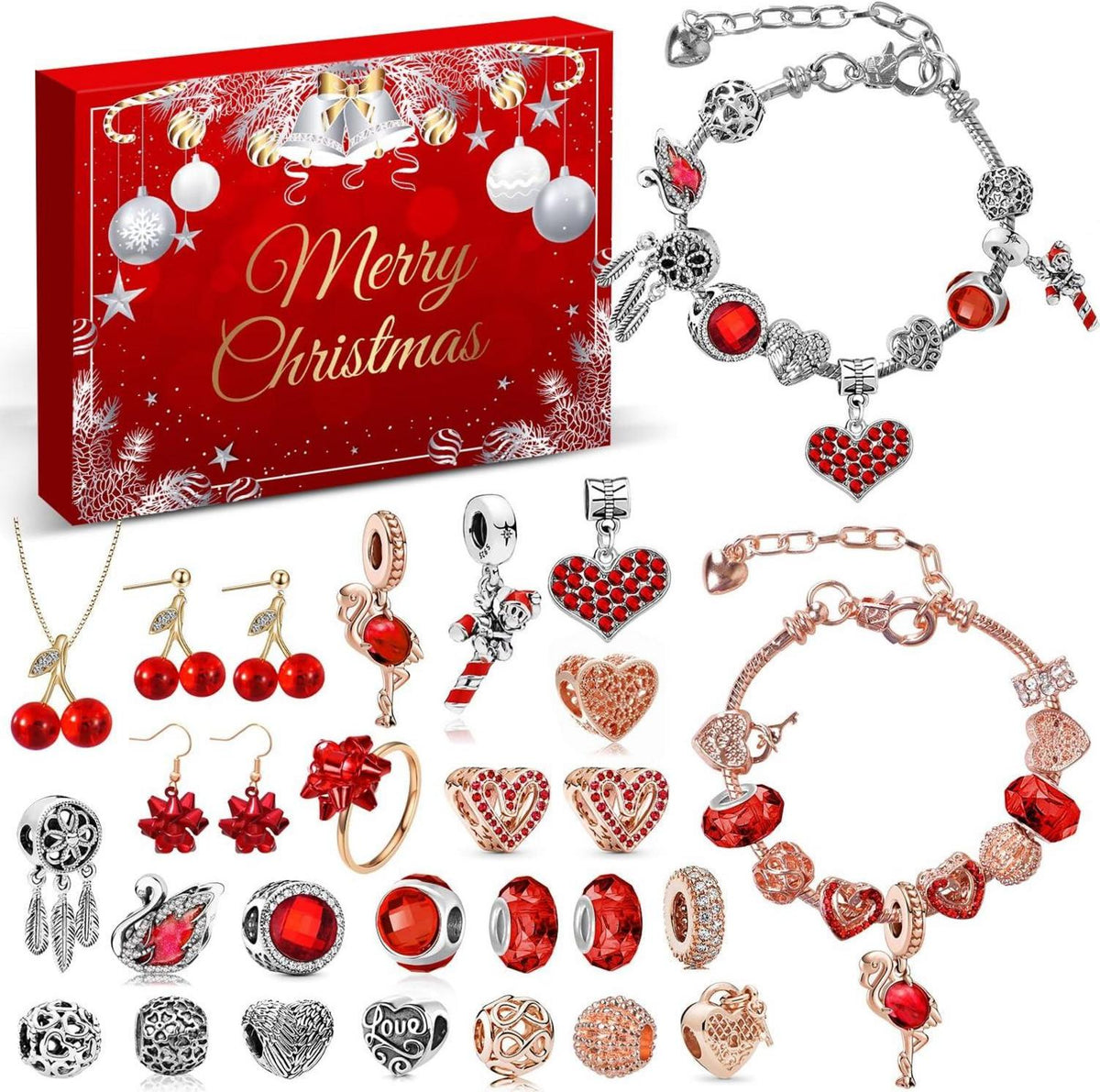 Adventskalender Schmuck Rot 2024 Mädchen Frauen Weihnachtskalender