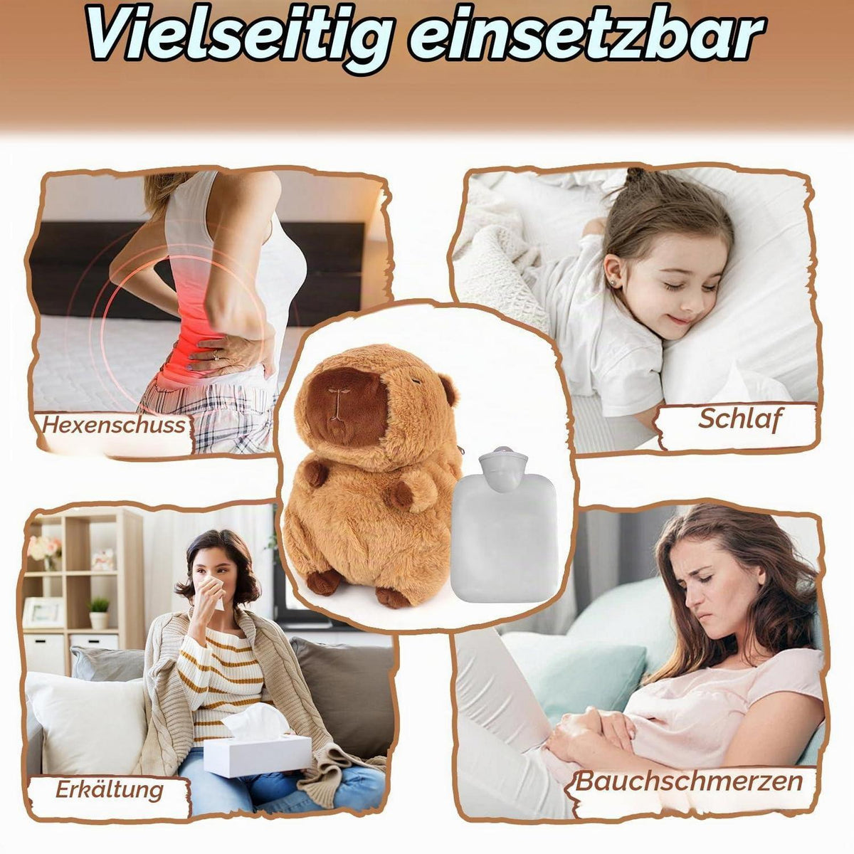 Wärmflasche Kinder Capybara Plüschtier Kuscheltier mit herausnehmbarem Behälter