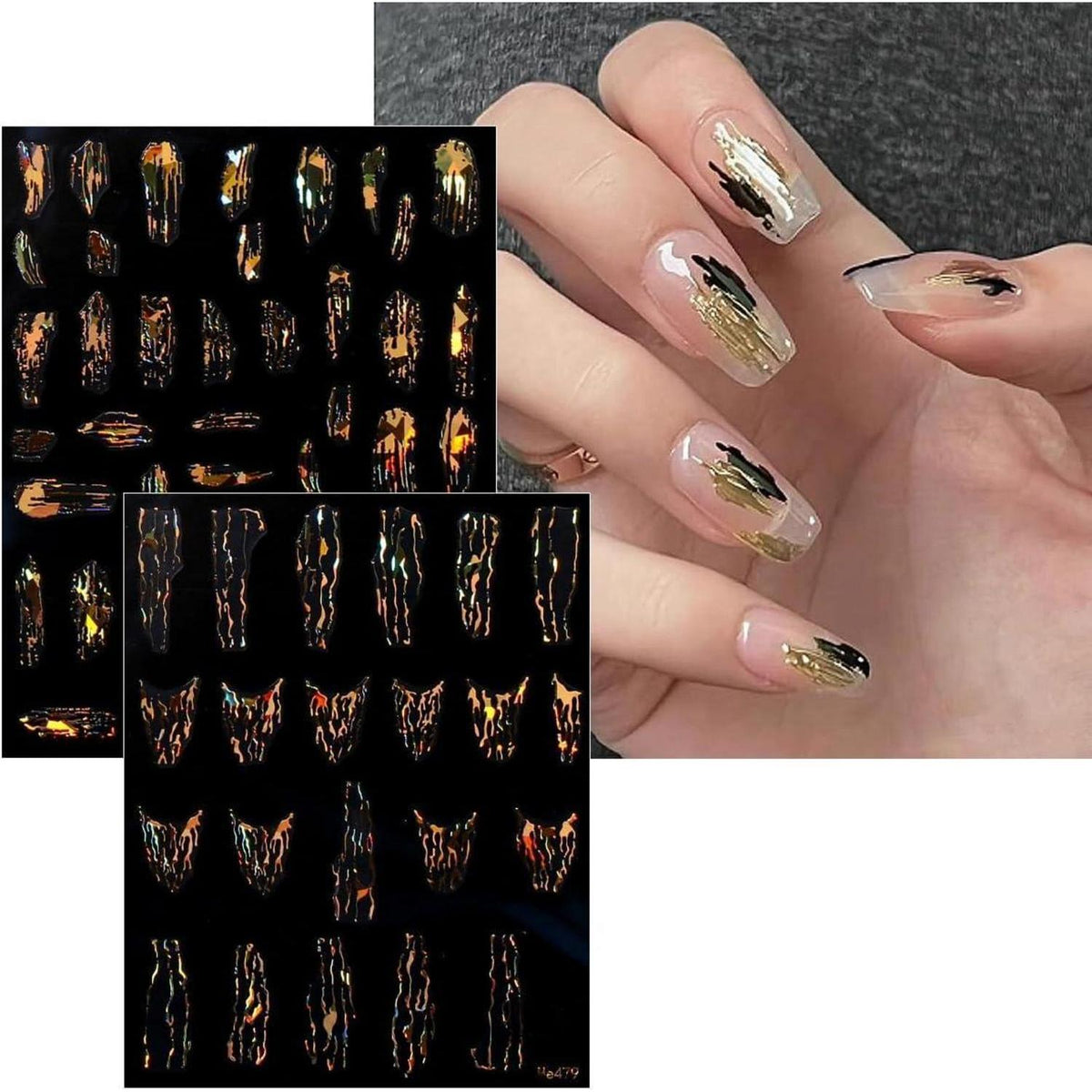 Marmor Nagelsticker Gold 9 Blatt - Nail Art Aufkleber