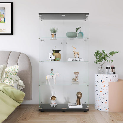 Glasvitrine 164 cm | 4 Etagen, 2 Türen & Schloss | Modern & Stehend