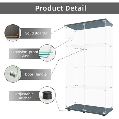 Glasvitrine 164 cm | 4 Etagen, 2 Türen & Schloss | Modern & Stehend
