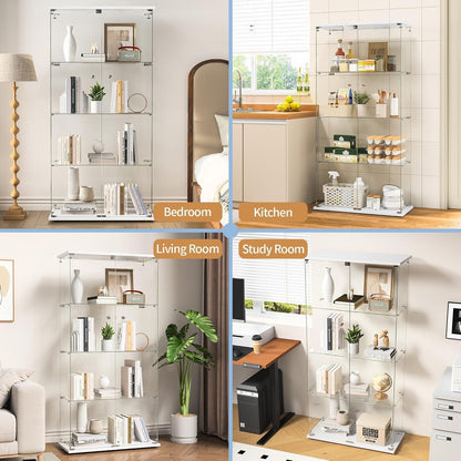 Glasvitrine 164 cm | 4 Etagen, 2 Türen & Schloss | Modern & Stehend