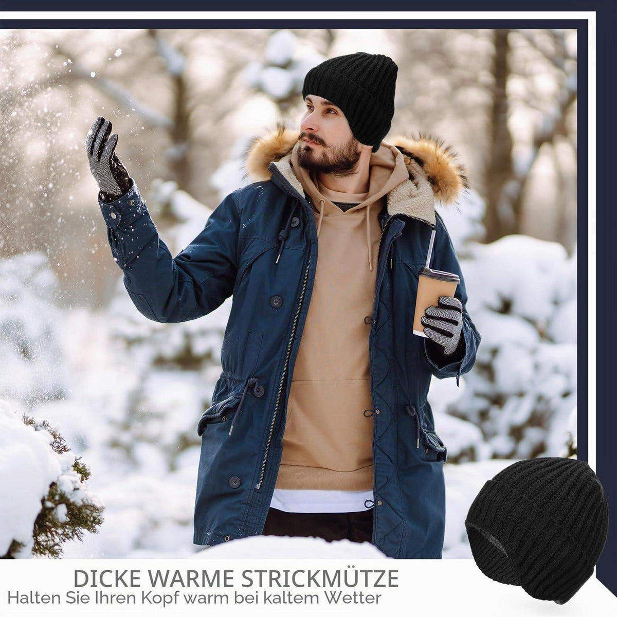 Strickmütze mit Ohrenklappen für Damen und Herren, warm gefüttert