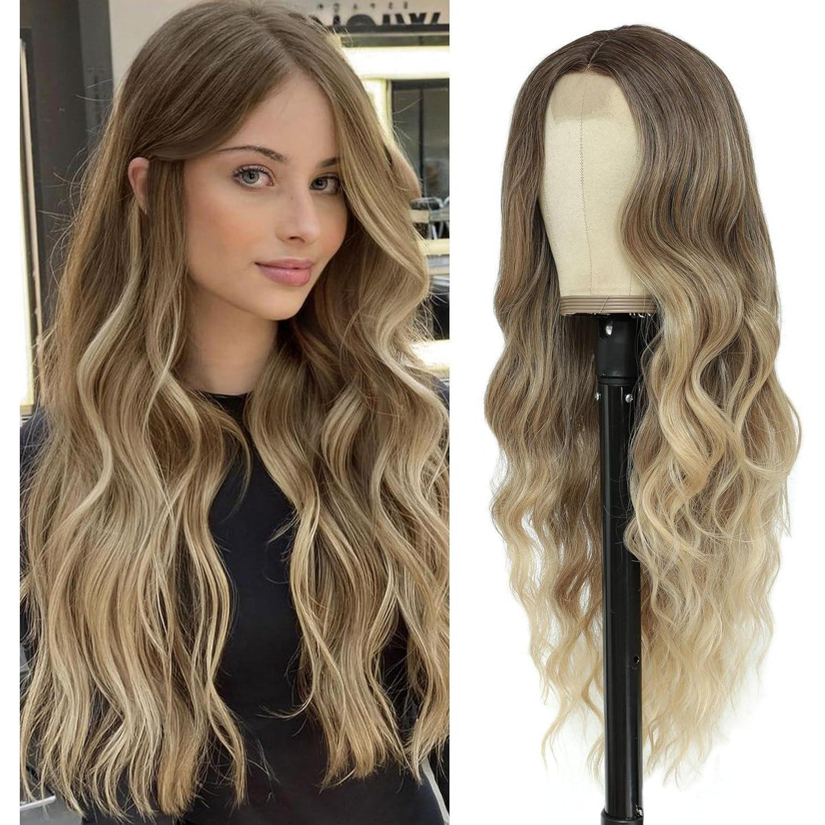 26 Zoll Lang Blonde Ombre Perücke – Synthetisch & Natürlich