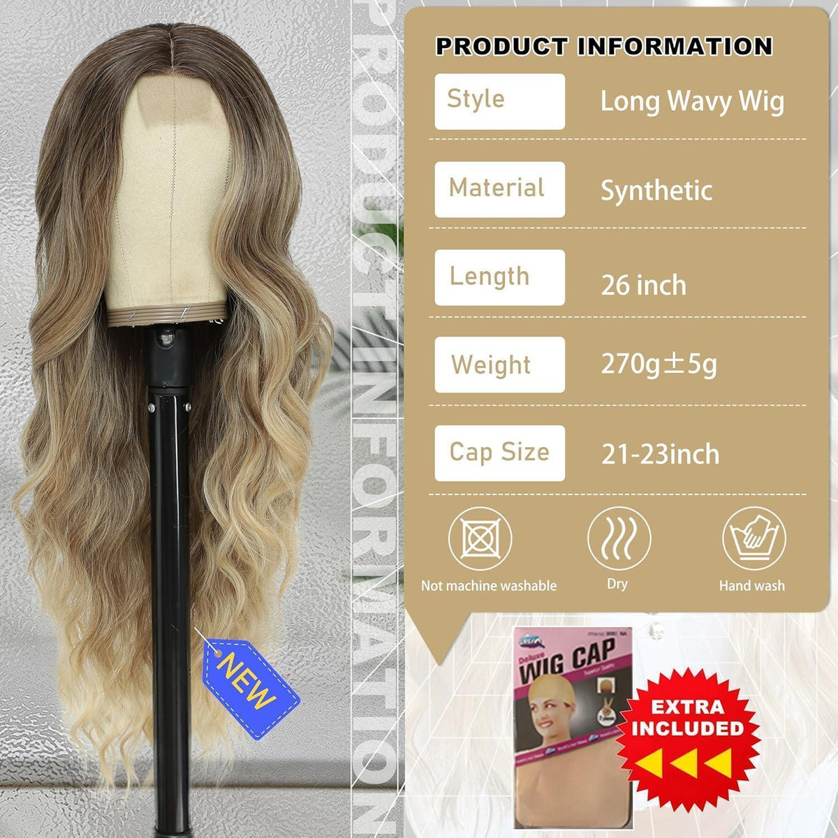 26 Zoll Lang Blonde Ombre Perücke – Synthetisch & Natürlich