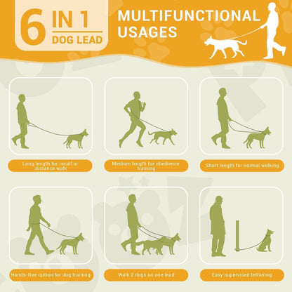 Verstellbare Hundeleine 3m, Doppelleine für Hunde bis 30kg, Orange