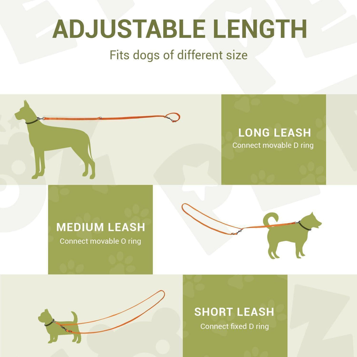 Verstellbare Hundeleine 3m, Doppelleine für Hunde bis 30kg, Orange